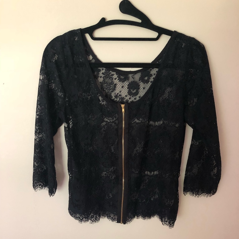 Black Lace gold zipper top